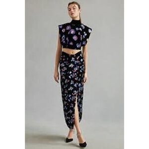 Sabina Musayev Black Velvet Embroidered Embellished Sleeveless skirt top set